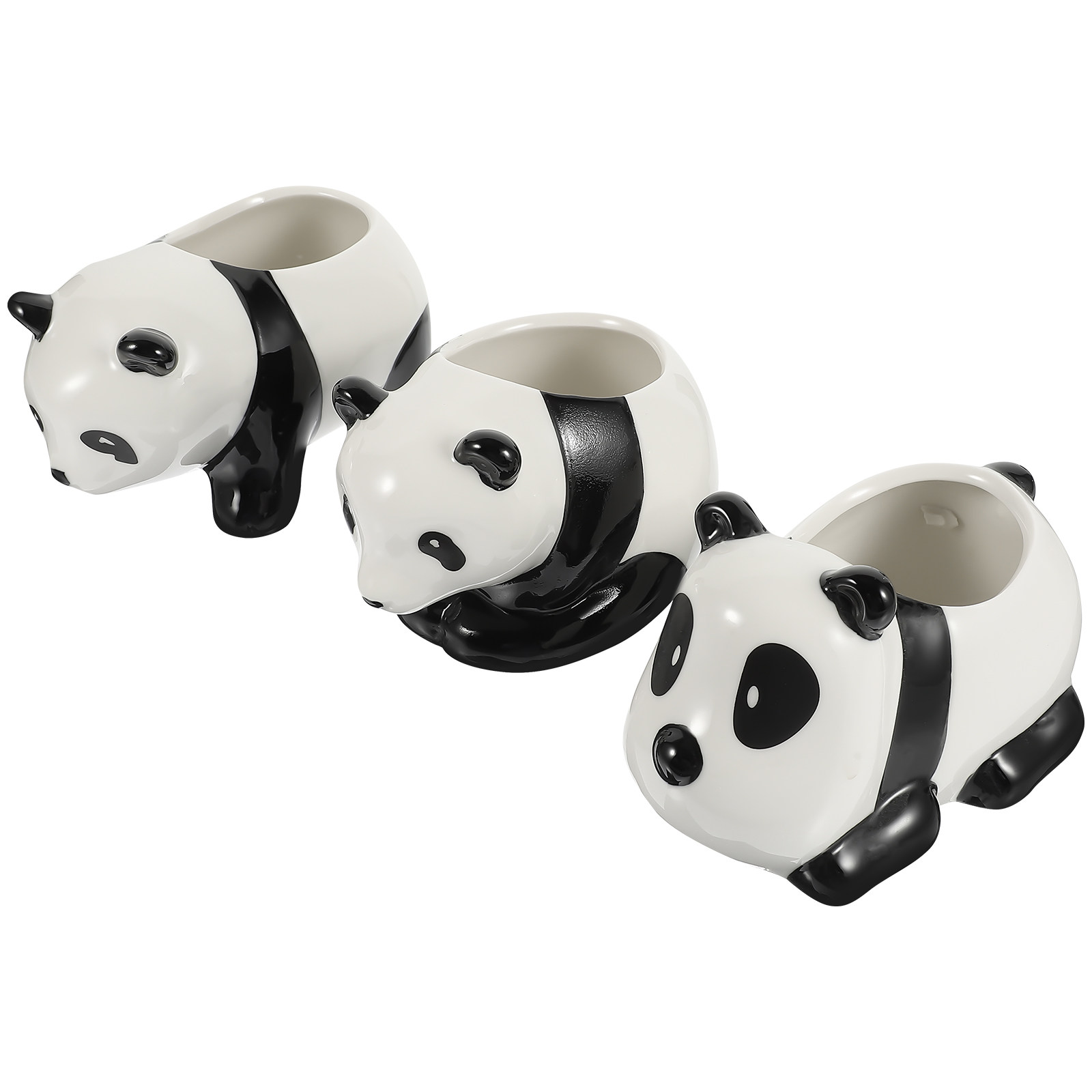 Bonsai Garden Design - 3Pcs Ceramic Succulent Planter Pots Panda