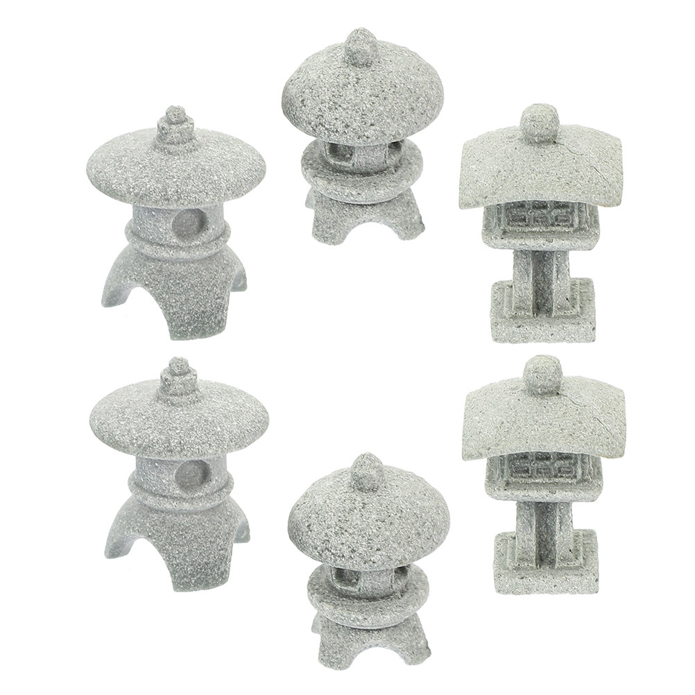 Mini Bonsai Zen Garden - 6Pcs Sandstone Pavilion Decor Mini Pagoda