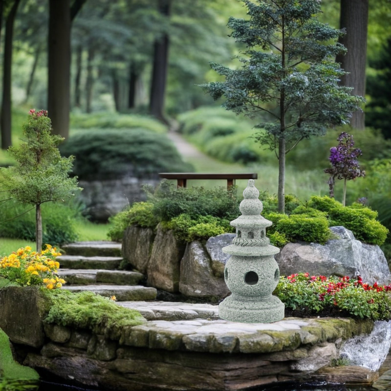 Bonsai Garden Design - Sandstone Mini Pagoda Ornament Traditional Chinese