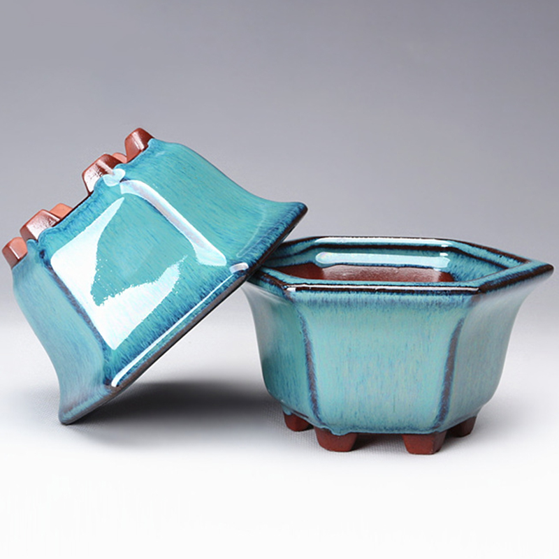 Pottery Flower Pot Bowl Glazed - Mini Bonsai Zen Garden บทวิจารณ์และราคา