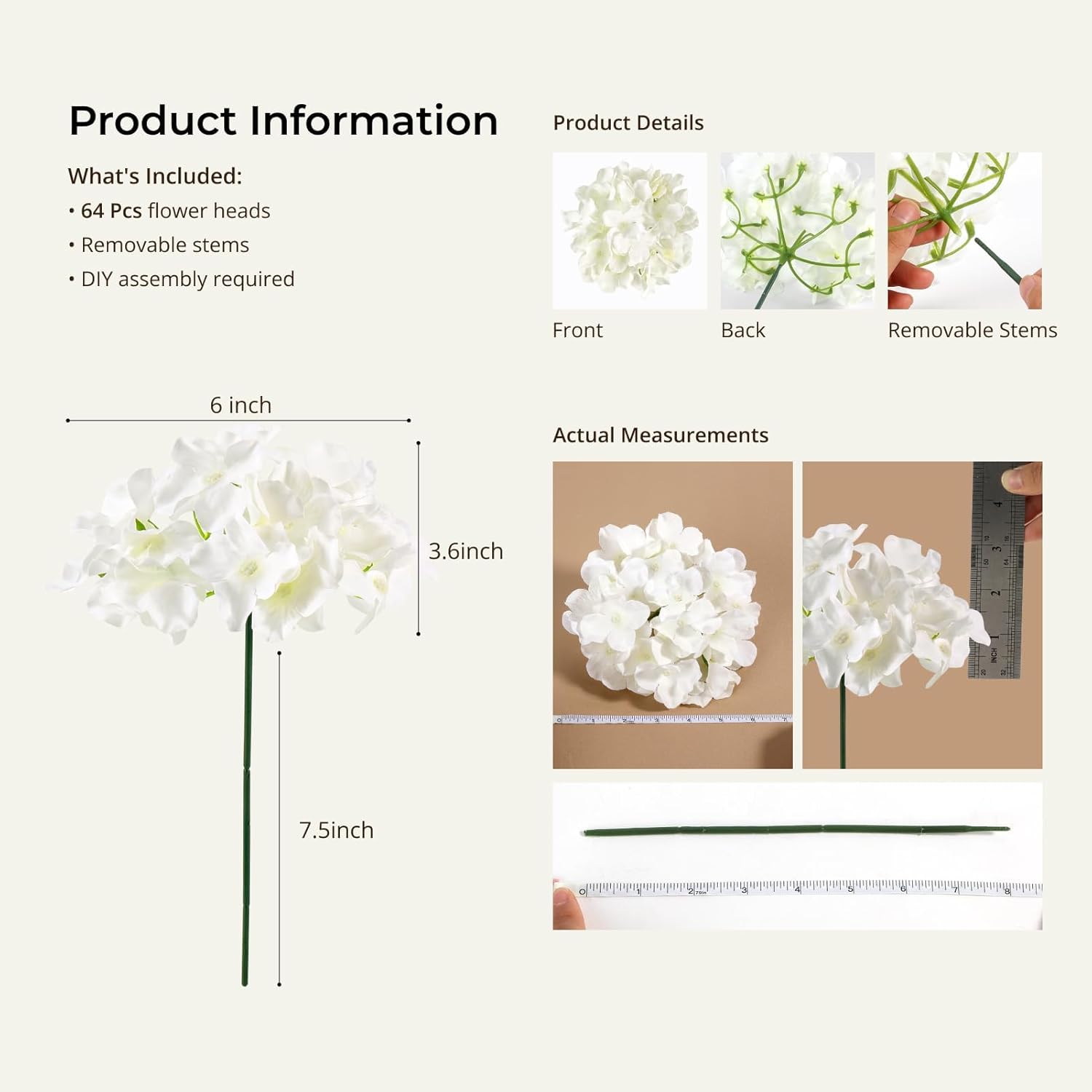 64 PCS Silk Hydrangea Flowers  - Bonsai Garden Images บทวิจารณ์และราคา